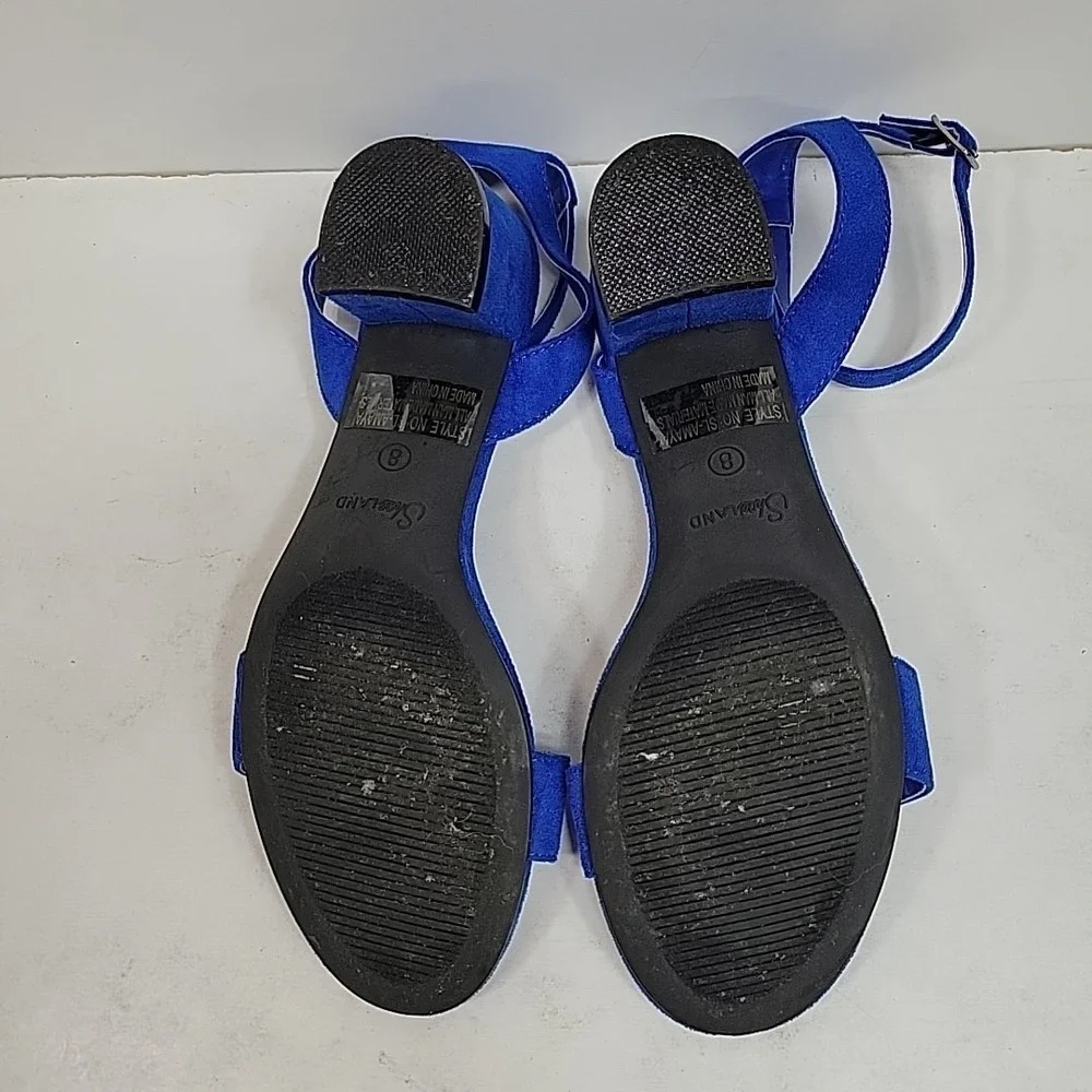 Shoeland Cobalt Blue Sz 8 Open Toe Block Heel Strappy Preppy Trendy Super Cute